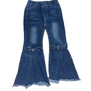 Girls Pull On Flare Jeans Bow Detail Size 5 Dark Wash Ruffled